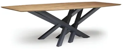 Produktbild von Moderner Esstisch mit massivem Holz und geometrischer Stahlbasis