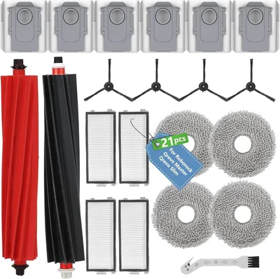 Produktbild von 21 Stück Zubehör für Roborock Qrevo Master/Qrevo Slim \u2013 6 Staubbeutel, 2 Gummi Hauptbürsten, 4 HEPA Filter, 4 Wischtücher, 4 Seitenbürsten, 1 Reinigungsbürste \u2013 Ersatzteile kompatibel mit Saugrobotern