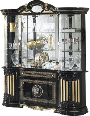 Produktbild von Barock Vitrine Bella 8-Türig in Schwarz/Gold Hochglanz