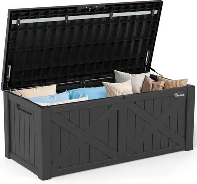 Produktbild von YITAHOME Aufbewahrungsbank 450L, Auflagenbox, Gartenbox mit Deckel, Wetterfeste Outdoor-Sitzbank, Schwarz