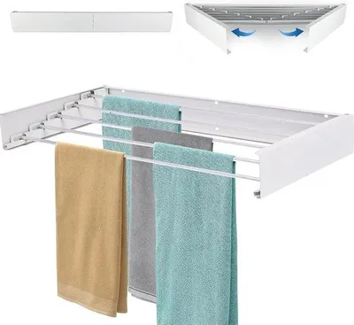 Produktbild von Drahtlose Wasdroger 80 cm - Inklappbares Wasstangen-Set für Wandmontage - 5 Aluminium-Stangen - Binnen- und Außenverwendung