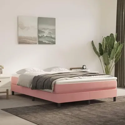 Productafbeelding van Bedbodem, lattenbodem, platformbed, boxspringbed, roze, 140x200 cm, fluweel. Geruisloos, eenvoudige installatie, geschikt voor slaapkamers