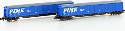 Zdjęcie produktu dla Hobbytrain H23445, skala N, zestaw 2 sztuk wagonów z przesuwaną ścianą Habis Pimk Rail, epoka VI
