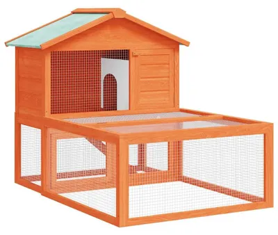 Produktbild von Kaninchenstall aus massivem Holz - 144x100x100 cm - Wetterfester Außenstall - Braun - Für Kleintiere