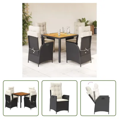 Produktbild von The Living Store 5-tlg. Garten-Essgruppe mit Kissen Schwarz Poly Rattan
