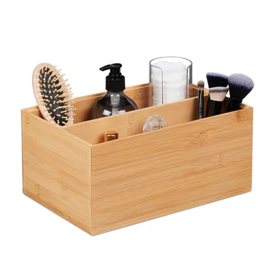 Obrázek produktu pro Relaxdays Úložná bedna z bambusu, stohovatelná, bambusová bedna se 2 přihrádkami, pevná, rozměry: 14 x 30 x 20 cm, stohovatelná bedna, přírodní