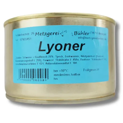 Produktbild von Fleischwurst Lyoner Dosenwurst 120g Wurstkonserve | Metzgerei Bühler