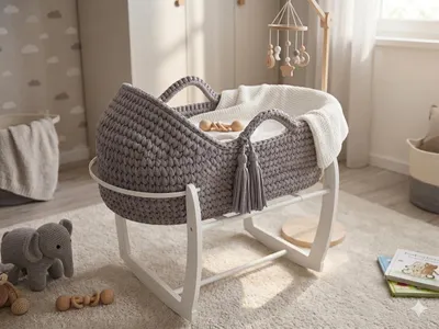 Produktbild von Moseskorb Babybett mit Matratze – Schlafkorb mit Matratze, atmungsaktiv, mit Ständer, ideal für erste Monate