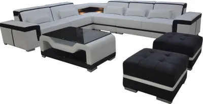 Zdjęcie produktu dla Skórzana sofa z poduszką USB Narożnik do salonu Stołek Stół