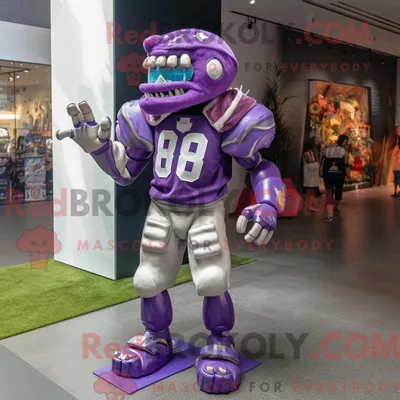 Produktbild von Lilafarbenes REDBROKOLY American Football Helm-Maskottchenkostüm mit Grafik-T-Shirt und Halsketten