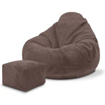 Produktbild von Dreamroots Bean Bag 70x70x70 cm Sitzsack Kinder mit Lehne und Hocker und Bezug Sitzkissen Boden Chill Sack Sitzsack mit Füllung, Roasted Cocoa