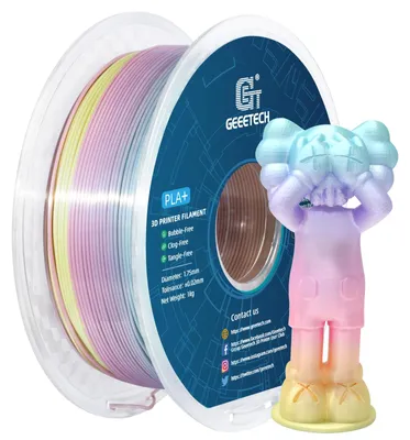 Immagine prodotto di GEEETECH, filamento PLA, 1,75 mm, multicolore, per stampanti 3D, filamento PLA, 1 kg, bobina, effetto seta, colori arcobaleno