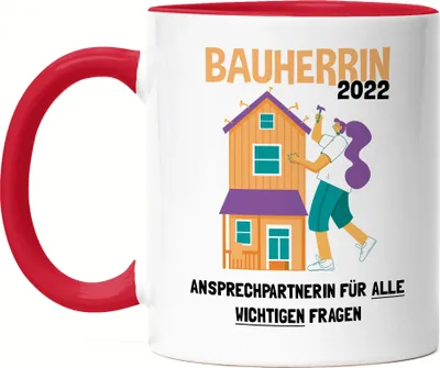 Produktbild von Bauherrin 2022 Tasse Rot Richtfest Hausbau Häuslebauer Geschenk Einzug Eigenheim Lustig Sarkasmus