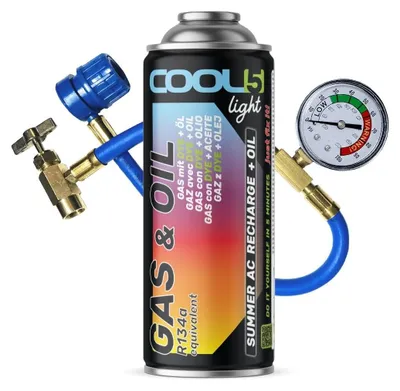 Obrázok produktu pre Chladivo R134A na výmenu v klimatizačných systémoch automobilov, 235 g, s tlakomerom