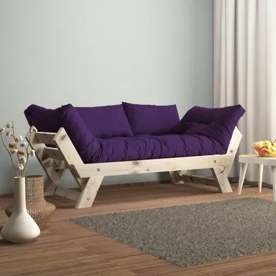 Image de Canapé de jardin 2 places en bois de pin et lin naturel et violet - L 180 à 210 × P 75 cm - Imperméable