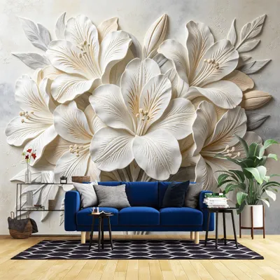 Imagen del producto de Papel tapiz floral en relieve con vetas doradas