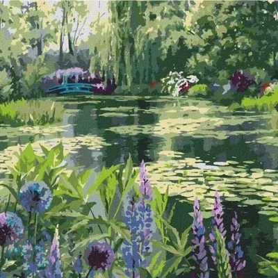 Obrázok produktu pre Obraz podľa čísel: Lesný rybník s ľaliami, 50x40 cm, s rámom