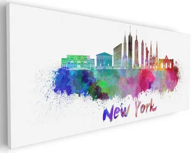 Produktbild von Wallario Premium Leinwandbild Städte als Aquarell - Skyline von New York in Größe 30 x 75 cm