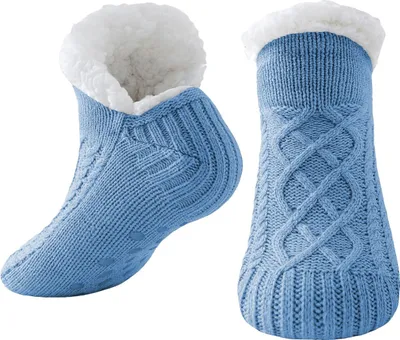 Produktbild von ASKSA Kuschelsocken Damen Herren, Dicke Flauschige Socken mit Greifern, Weiche Warme Winter Huettensocken Haussocken Stoppersocken, EU 36-44, 1 Paar, Blau