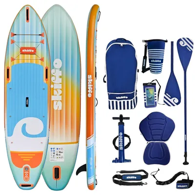 Image de Planche de SUP gonflable Skiffo Rivage Sunrise 11.0 avec pagaie 2-en-1 et kit de kayak, 335 x 86 x 15 cm