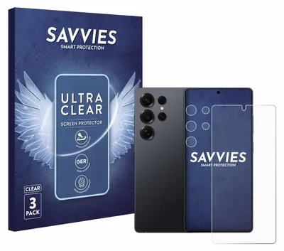 A product shot featuring a phone screen protector package, a smartphone, and a screen protector.