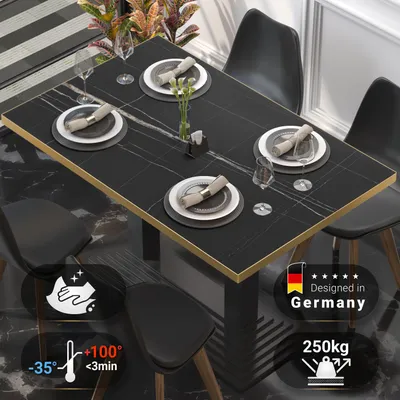 Produktbild von BRASIL | Gastro Tischplatte | B:T 130 x 80 x 2,5 cm | Schwarz Marmor | Quadratisch | Restaurant Bistro Tischplatte