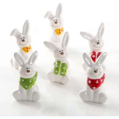 Produktbild von 6 Osterhasen Figuren aus Keramik - Osterdeko zum Hinstellen 7 cm