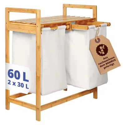Produktbild von Lumaland 08472, 60 l, Rechteckig, Bambus, Baumwolle, Polyester, Holz, Bambus, Weiß, Kein Muster, Holz