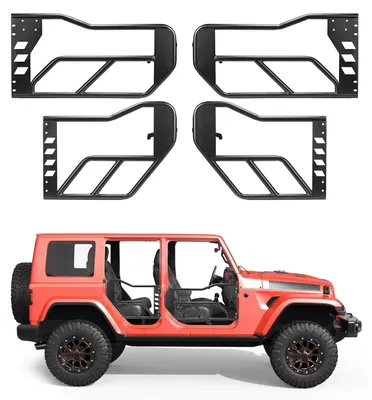 Produktbild von Rohrrahmentüren 4-türig - Offroad-Halbtüren - Kompatibel mit Wrangler JK Unlimited 2007-2018 - Legierter Stahl - Vorne und Hinten - Mit Aufbewahrungstaschen - Schwarz