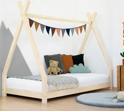Produktbild von Kinderholzbett NAKANA in Form eines Tipis 120x200 cm Transparente matte Wachslasur