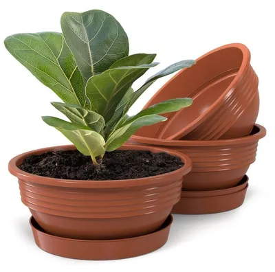 Produktbild von Plastard Blumenschale 3er Set Terrakotta Ø 45 cm mit Untersetzer - Pflanzschale