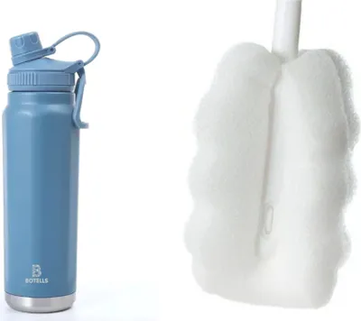 Produktbild von Botells Isolierflasche Trinkflasche Sport Bügelverschluss, 800 ml, Edelstahl, doppelwandig, auslaufsicher, robust, blau/ Flaschenbürste