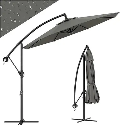 Produktbild von Garten Sonnenschirm - Drehbarer Ampelschirm - UV50+ Sonnenschutz - Kurbel und neigbar - Aluminiumgestell - Für Garten Terrasse Pool - Grau