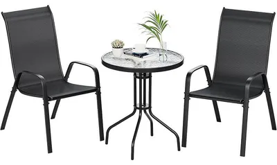 Immagine prodotto di Set da giardino a 3 pezzi YTN-005, 2 sedie impilabili con tavolo rotondo, nero