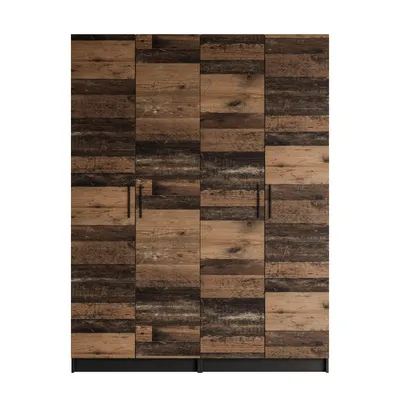 Produktbild von Viertüriger Kleiderschrank NORA mit Griffen, Schwarz / Old Style