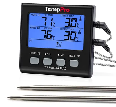 Grillthermometer digital, 2 Sonden, -10 bis 300 °C, LCD, Timer, schwarz