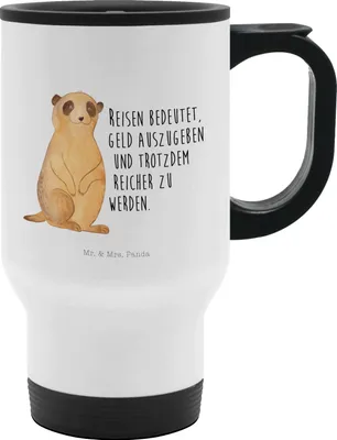 Produktbild von Mr. & Mrs. Panda Thermobecher Erdmännchen - Weiß - Geschenk, Reisen, Afrika, thermosbecher, Für Tee, Weltreise, Spruch, Kaffeebecher To Go, Traveling, Groß