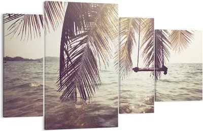 Produktbild von Bild auf Leinwand - Leinwandbild - Meer Palme Wasser - 120x70cm - Wand Bild - Wanddeko - Wandbilder - Leinwanddruck - Bilder - Kunstdruck - Wanddekoration - Leinwand bilder - Wandkunst - DL120x70-3634