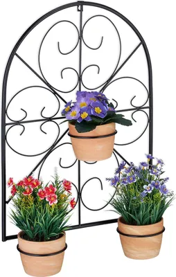 Produktbild von Relaxdays Blumentopfhalter, für 3 Blumentöpfe Ø 11,5 cm, Wand Topfhalter, Metall, Retro Blumentopfhalterung, schwarz