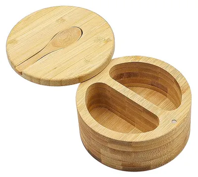 Gewürzdose aus Bambus mit Drehdeckel, 2 Fächer, 12x6 cm