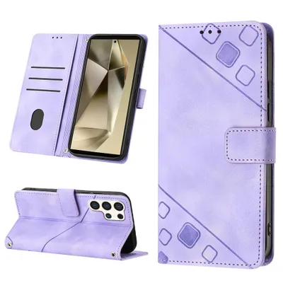 Produktbild von Hülle für Samsung Galaxy S25 Ultra Prägung Flip Leder Brieftasche Schutzhülle mit Ständer Lila