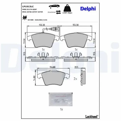 Image de Jeu de plaquettes de frein DELPHI avant pour VW Transporter V Bus (7HB, 7HJ, 7EB, 7EJ, 7EF, 7EG, 7HF, 7EC) LP1913LC