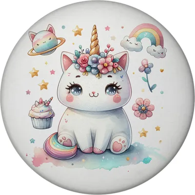 Produktbild von Einhorn-Katze Aquarell Magnet rund