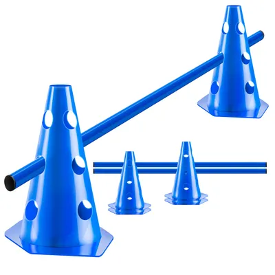 Produktbild von Agility Steckhürden Set für Hunde & Fußballtraining | Trainingszubehör mit Hütchen & 100cm Stangen | Hundesport Hürdenset in Blau