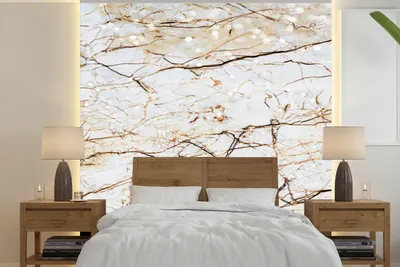 Produktbild von MuchoWow® Fototapete für Wohnzimmer oder Schlafzimmer Wandtapete Vinyl Motivtapete Marmor - Braun - Weiß - 350x350 cm - Schlafzimmertapete