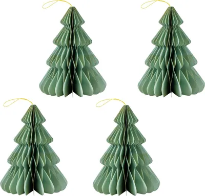 Image de set de 4 élégantes décorations d'arbre de Noël Origami Design Vert sauge