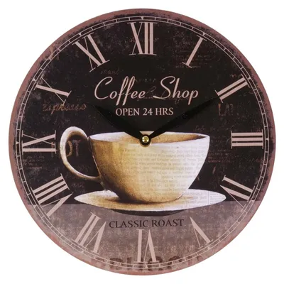 Image de Horloge murale intemporelle Ø29cm style campagnard shabby vintage antique horloge de cuisine en bois déco, Motif:Coffee Shop