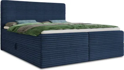 Produktbild von Boxspringbett Mollo mit 2 Bettkästen, Doppelbett mit Bonell-Matratze und Topper, Polsterbett in weichem Cordstoff, Bett, Boxbett, Bettgestell für Schlafzimmer (Blau (Tilia 77), 140 x 200 cm)