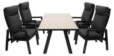 Produktbild von Garnitur 5-teilig (4 Hochlehnsessel 1 Tisch) Aluminium Kunstgewebe Glas