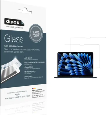 Produktbild von 2x Schutzfolie für Apple MacBook Air M3 15 Zoll 2024 - Anti-Shock 9H Folie dipos Glass Kunststoffglas